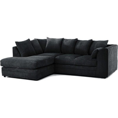 Furnishings For Less UK Luxor Jumbo Cord 4 Seater Corner Sofa Black Left Hand Facing - image 1