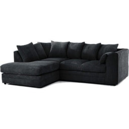 Furnishings For Less UK Luxor Jumbo Cord 4 Seater Corner Sofa Black Left Hand Facing - thumbnail 1