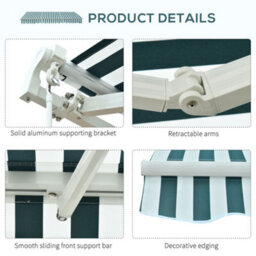 Outsunny Garden Sun Shade Canopy Retractable Awning, 3 X 2.5M, Green And White - thumbnail 7