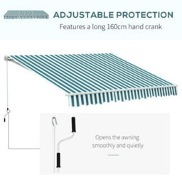 Outsunny Garden Sun Shade Canopy Retractable Awning, 3 X 2.5M, Green And White - thumbnail 6