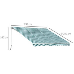 Outsunny Garden Sun Shade Canopy Retractable Awning, 3 X 2.5M, Green And White - thumbnail 3
