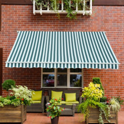 Outsunny Garden Sun Shade Canopy Retractable Awning, 3 X 2.5M, Green And White - thumbnail 1