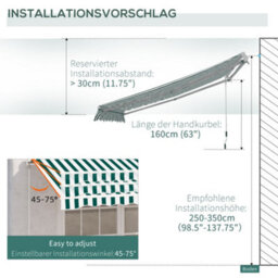 Outsunny Garden Sun Shade Canopy Retractable Awning, 3 X 2.5M, Green And White - thumbnail 8