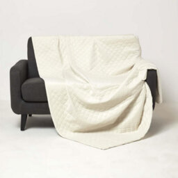 Homescapes Diamond Quilted Cream Velvet Throw - thumbnail 3