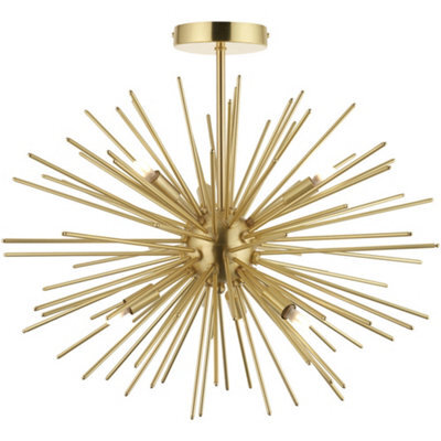 Loops Satin Brass Semi Flush Low Ceiling Light - Multi Arm Lamp - 6 X 3W Led G9 - image 1