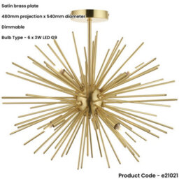 Loops Satin Brass Semi Flush Low Ceiling Light - Multi Arm Lamp - 6 X 3W Led G9 - thumbnail 2