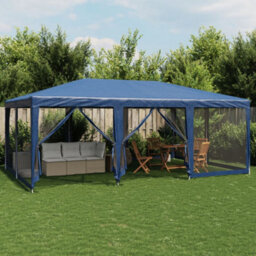 Walplus Party Tent Garden Gazebo Canopy With 10 Mesh Sidewalls Blue 6X4 M Hdpe