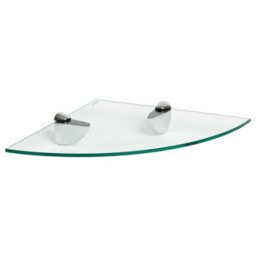 Harbour Housewares Floating Glass Corner Shelf - 30Cm - Silver Brackets - Bathroom Shower Storage Vanity Display Unit Shelf - thumbnail 1
