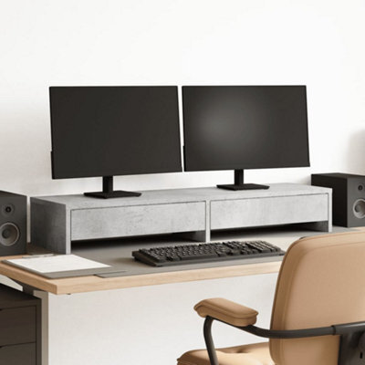 Walplus Monitor Stand With Drawers Concrete Grey 100X27X15 Cm Engineered Wood - image 1