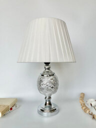 Deenz Table Lamp With Metal Cermaic Base With A Soft White Fabric Shade Chic Designs Silver Ornate Base T053