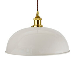 Pale Grey Worcester Painted Dome Pendant Light With Gold Lamp Holder And Brown Twisted Cable - Se Home - thumbnail 1