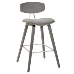 Atlantic Henley Wooden Stool Grey Velvet Barstool Wooden Grey Legs - thumbnail 3