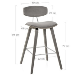 Atlantic Henley Wooden Stool Grey Velvet Barstool Wooden Grey Legs - thumbnail 6