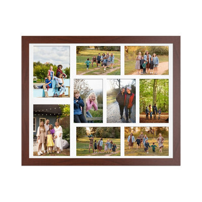 AK Frames 20X16 Rose Wood Modern Multi Photo Frame With White Mount - Holds 9 Apertures (2X) 7X5, (7X) 6X4 Photos - image 1
