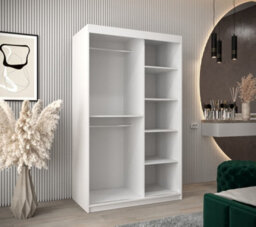 Arte Stylish Mirrored Sliding Door Wardrobe In White With Spacious Shelves (H)2000mm (W)1200mm (D)620mm - thumbnail 3
