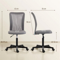 Armless Office Chair, Swivel Desk Chair W/ Adjustable Height Grey - thumbnail 5