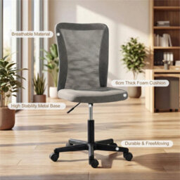 Armless Office Chair, Swivel Desk Chair W/ Adjustable Height Grey - thumbnail 2