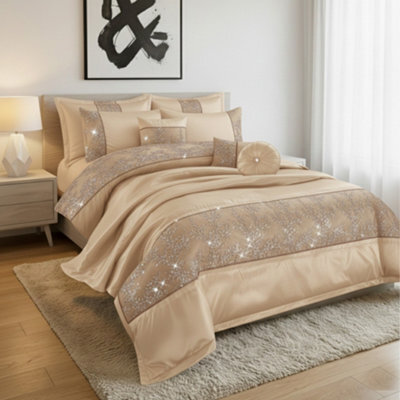 Embroidered Duvet Cover Set Luxury Bedding With Matching Accessories Beige - image 1