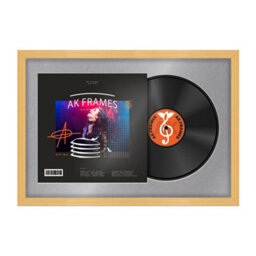 "AK Frames 25X17"" Country Pine Classic Vinyl Record Frame With Mid Grey Mount For 12 Inch Lp Cover & Disc - Overlapped Design" - thumbnail 1
