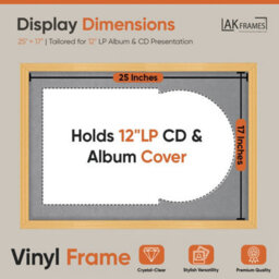 "AK Frames 25X17"" Country Pine Classic Vinyl Record Frame With Mid Grey Mount For 12 Inch Lp Cover & Disc - Overlapped Design" - thumbnail 2