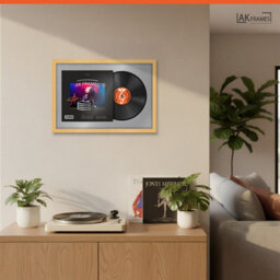 "AK Frames 25X17"" Country Pine Classic Vinyl Record Frame With Mid Grey Mount For 12 Inch Lp Cover & Disc - Overlapped Design" - thumbnail 5