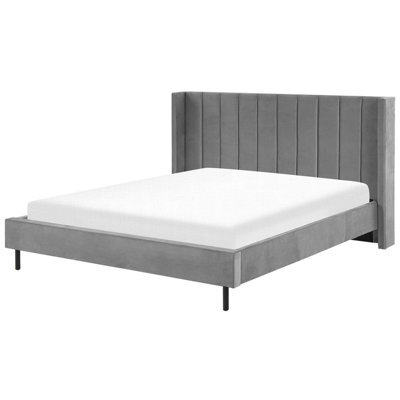 Beliani Bed Velvet Villette 180 X 200 Cm (Eu Super King) Grey - image 1