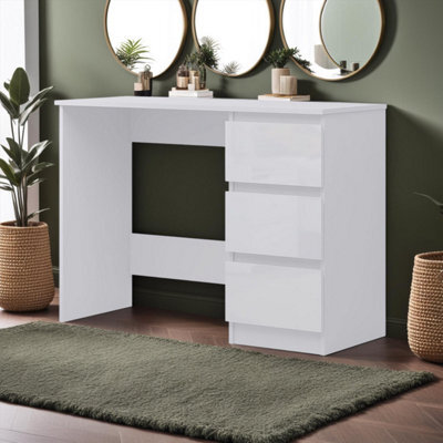 Fwstyle 3 Drawer Dressing Table Vanity Table White Gloss (H) 72 (W) 99 (D) 40Cm - image 1
