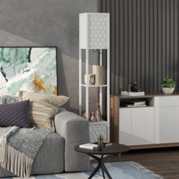 Homcom 2-Light Modern Floor Lamp With Shelves For Living Room, Bedroom, White - thumbnail 9