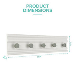Livivo Wall Mounted Floating Coat Rack - Modern, Sleek, Space-Saving Clothes Hanger With 5 Hooks - White & Grey - thumbnail 7