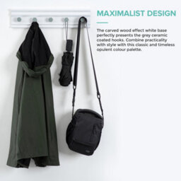 Livivo Wall Mounted Floating Coat Rack - Modern, Sleek, Space-Saving Clothes Hanger With 5 Hooks - White & Grey - thumbnail 3