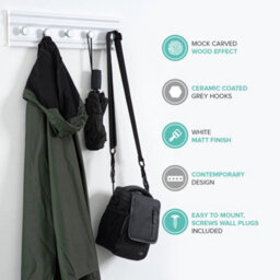Livivo Wall Mounted Floating Coat Rack - Modern, Sleek, Space-Saving Clothes Hanger With 5 Hooks - White & Grey - thumbnail 4