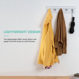 Livivo Wall Mounted Floating Coat Rack - Modern, Sleek, Space-Saving Clothes Hanger With 5 Hooks - White & Grey - thumbnail 5