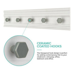 Livivo Wall Mounted Floating Coat Rack - Modern, Sleek, Space-Saving Clothes Hanger With 5 Hooks - White & Grey - thumbnail 9