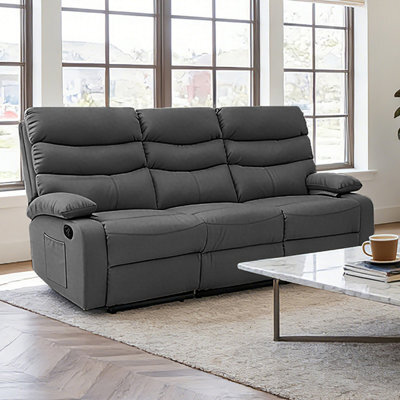 Kidsaw 3 Seater Manual Recliner Sofa Dark Grey Pu Fabric - image 1