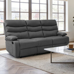 Kidsaw 3 Seater Manual Recliner Sofa Dark Grey Pu Fabric - thumbnail 1