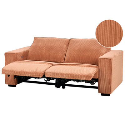 Beliani Electric Recliner Sofa 2 Seater Nukari Corduroy Orange - image 1