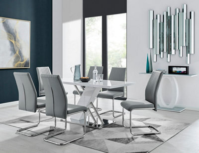 Furniturebox Sorrento White High Gloss And Chrome Dining Table And 6 Elephant Grey Lorenzo Dining Chairs - image 1