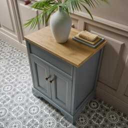 Homestylestore Light Grey And Oak 645mm Bathroom Vanity Unit And Brushed Copper Classic Round Handles - thumbnail 4