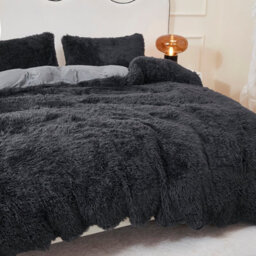 Groundlevel Black Faux Fur Duvet Cover Set - thumbnail 3