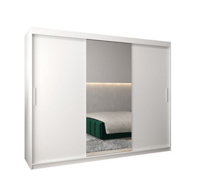 Arte Tokyo 01 Contemporary Mirrored 3 Sliding Door Wardrobe 9 Shelves 2 Rails White Matt (H)2000mm (W)2500mm (D)620mm - image 1