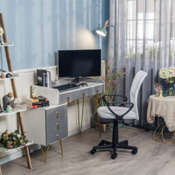 Nordlys Adjustable White Fabric Office Chair With Mesh Back Vintage Style Bedroom - thumbnail 3