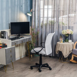 Nordlys Adjustable White Fabric Office Chair With Mesh Back Vintage Style Bedroom - thumbnail 4