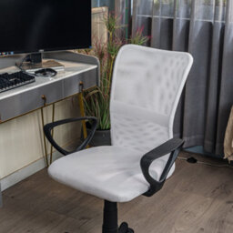 Nordlys Adjustable White Fabric Office Chair With Mesh Back Vintage Style Bedroom - thumbnail 7