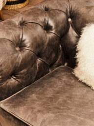 Premier Housewares Interiors By Premier Dark Grey Leather Chesterfield Sofa, 3-Seater Sofa With Carved Walnut Feet,lounge Sofa,button-Tufted Couch - thumbnail 2