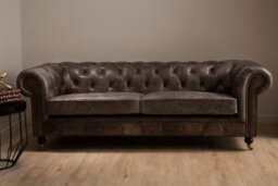 Premier Housewares Interiors By Premier Dark Grey Leather Chesterfield Sofa, 3-Seater Sofa With Carved Walnut Feet,lounge Sofa,button-Tufted Couch - thumbnail 3