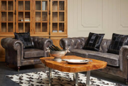 Premier Housewares Interiors By Premier Dark Grey Leather Chesterfield Sofa, 3-Seater Sofa With Carved Walnut Feet,lounge Sofa,button-Tufted Couch - thumbnail 4