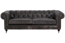 Premier Housewares Interiors By Premier Dark Grey Leather Chesterfield Sofa, 3-Seater Sofa With Carved Walnut Feet,lounge Sofa,button-Tufted Couch - thumbnail 5