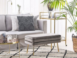 Beliani Upholstered Storage Bench Durham Velvet Grey - thumbnail 2