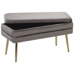 Beliani Upholstered Storage Bench Durham Velvet Grey - thumbnail 4