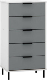Seconique Madrid 5 Drawer Chest Of Drawers In Grey And White Gloss Finish